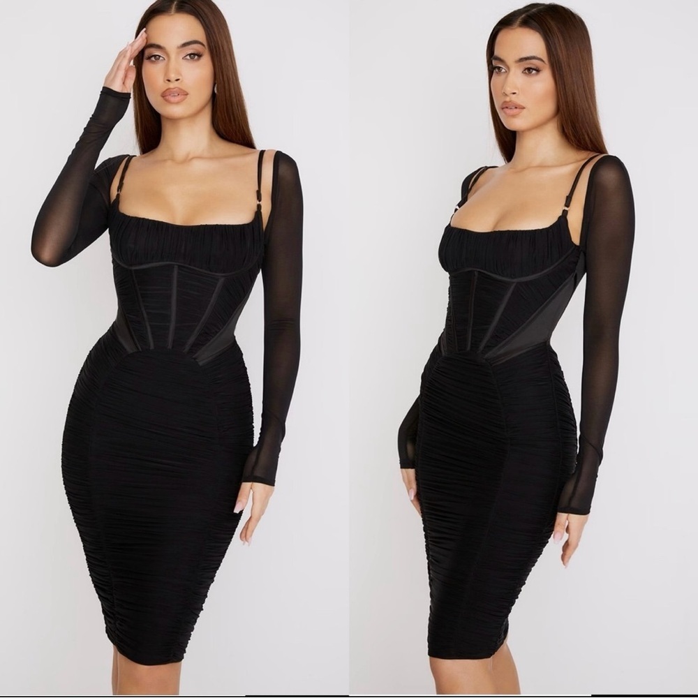 House Of CB Freyja Black Gathered Corset Dress Size XS - Picture 2 of 7